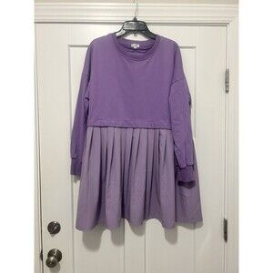 Women Purple Oversized Sweatshirt Dress Solid Long Sleeve Crewneck Size Medium